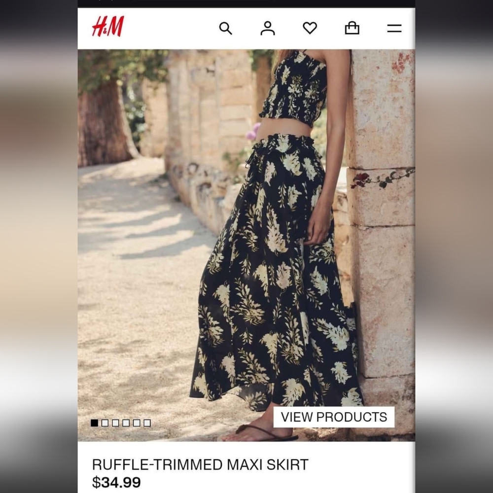 H&M Navy Floral Ruffle Maxi Skirt